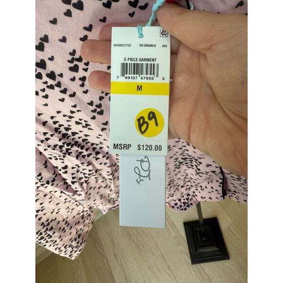 Bed Head PJs Women's Pink Babydoll Tiny Hearts Long Pajamas Two Piece Set Size M - Picture 9 of 9